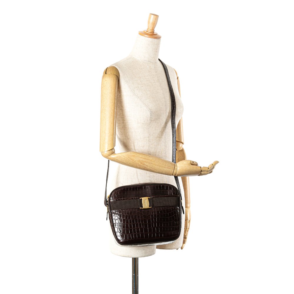Pre-Loved Ferragamo Croc Embossed Calfskin Vara Crossbody - Picture 10 of 10